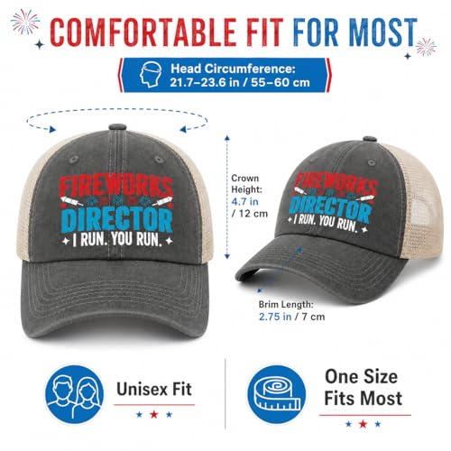 Image of 4th of July 250th Anniversary Dad Hats - Just Here for the Fireworks, Fireworks Director - Patriotic Baseball Cap