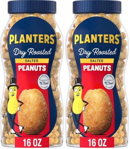 Image of PLANTERS Salted Peanuts, Dry Roasted Peanuts, Party Snacks, Plant Based Protein, Snacks For Adults, 16 Ounce (Pack of 2)
