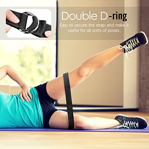 Moko Yoga Strap Belt [2 Pack], Stretching Exercise Fitness Bands 6Ft, Made With Durable Cotton Soft With Metal D-Ring Buckle, Best For Holding Poses, Pilates, Increase Flexibility - Black #TOP2