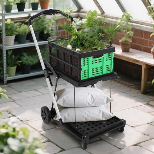 Image of Foldable Shopping Cart, 1 Storage Crate, 2 Tier Collapsible Utility Cart