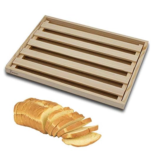 Tabla para Cortar Pan de Madera con Recogemigas, Cortar Pan con Rejilla Extraíble para Migas, Cortar Pan de Madera Natural, Idea para Cualquier Cocina 35 x 25 x 2,5 cm