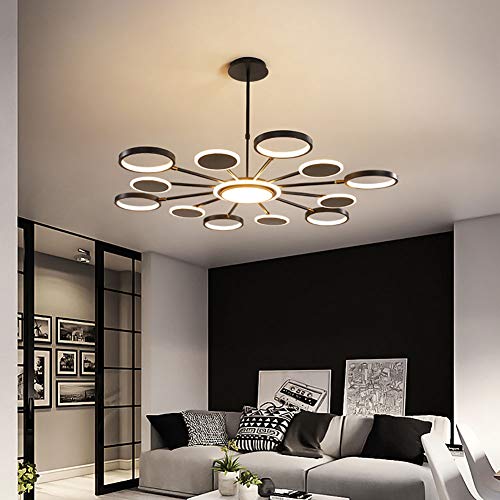 CUNTO Lampadario a LED con telecomando, può ruotare le luci del soggiorno moderno, lampade a sospensione, lampada a sospensione, luminosità (5%-100%), camera da letto, cucina, sala da pranzo,Nero