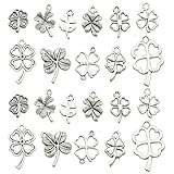 Canollo 22 Stück Silber Charms Anhänger, Vierblättrige Kleeblatt Metall Anhänger, DIY Basteln Schmuck Ornamente, Anhänger Craft Charms Zubehör für Halskette Armband Ohrringe DIY Schmuck Machen