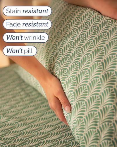 Image of Queen 4 Piece Floral Sheet Set - Soft, Breathable & Cooling - Sage Fan Leaf