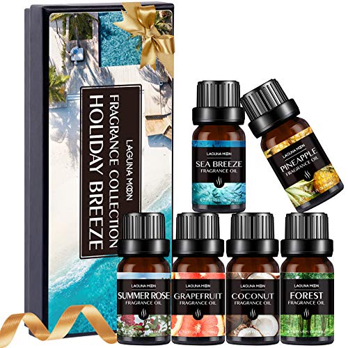 Lagunamoon Fragrance Oils Gift Set, Sea Breeze, Pineapple, Forest, Grapefruit, Summer Rose Fragrance Oil, Coconut Fragrance Oil for Candle Making, Soap, Bath Bombs DIY, Diffuser, 10ML/Bottle - Thumbnail 4