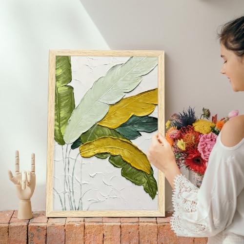 Image of ArtX Paper Leaf Paintings For Living Room, Bedroom, Multicolor, Natural Wood Color Frames, 12.0 x 18.0 inch, Set of 2