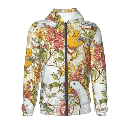 Ducks and Flowers Kids Pullover Hoodies Boys Zip Up Sweatshirts Girls Athletic Clothes with Pocket2