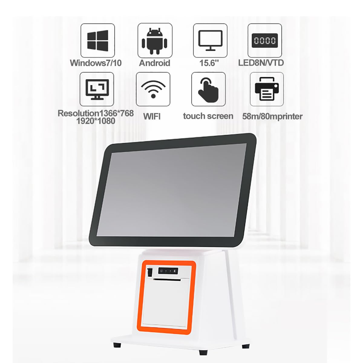 Caisse enregistreuse Intelligente avec imprimante Thermique, écran Tactile 15,6 Pouces, Clavier de 101 Touches, Terminal Point Vente Scanner Portable, Tiroir-caisse en Black-set