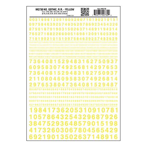 WOODLAND SCENICS MG730 Gothic R.R. Numbers Yellow 1/16-5/16 WOOU0730