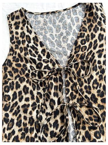 WDIRARA Women's Leopard Print Bow Tie Front Vest Sleeveless V Neck Crop Tank Top3