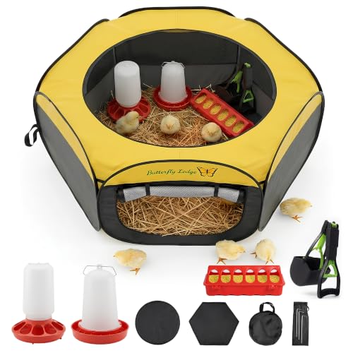 Chicken Brooder Box for Chicks 6-in-1 Chick Starter Kit 45 Large Chicken Brooder Pet Tent Chick Coop for 10-15 Chicks with Feeder Waterer & Cleaner Indoor Chick Pen