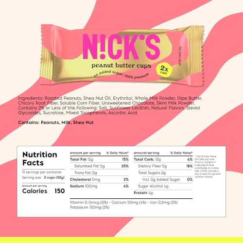 Image of N!CK'S Peanut Butter Cups, Low Carb Chocolate with Peanut Butter, Without Added Sugar, 1.7 g Net Carbohydrates, 1 g Sugar, Keto friendly, Gluten Free, Without Palm Oil 12 Pack with a total of 24 cups