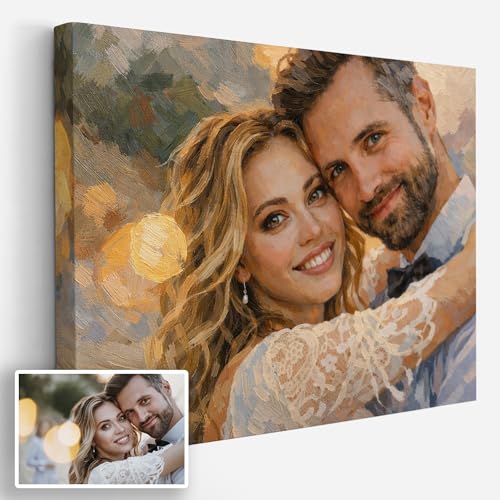 Triangle Déco Retrato personalizado a partir de tu foto estilo pintura al óleo artística Póster Lienzo Plexiglás o Cuadro formato horizontal – Regalo original cumpleaños boda pareja familia