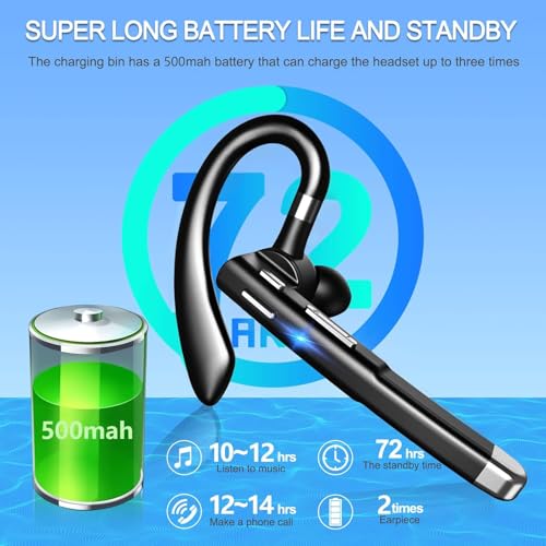 Image of Bluetooth Headphones with Microphone, 500 Hours Standby Time with LED Charging Case, 270 Degree Rotating Microphone with Hands-Free Touch Control and Bluetooth 5.1 Version (B42)