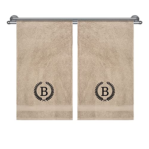 Monogrammed Hand Towels For Bathroom, Decorative Embroidered, Personalized Gift Sets, Soft & Absorbent, 100% Turkish Cotton Customized 2 Piece Hand Towel Set For Face, Dorm, Gym & Spa, Beige #TOP18