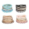SAILIMUE 4 Sets Bohemian Stackable Bead Bracelets for Women Multicolor Stretch Beaded Bracelets Layered , Adjustable Bracelet Pink Black Turquoise Stretch Bracelets