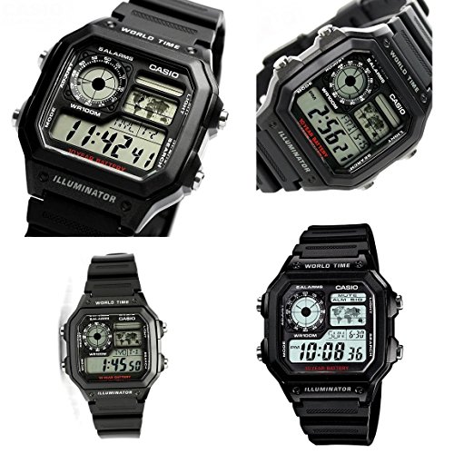 CASIO Standard 10Year Battery 100m防水 デジタル プラorメタルベルトウォッチ メンズ向(AE1200WH-1A AE-1200WH-1B AE1200WHD-1A) (AE1200WH-1A(ブラックA))