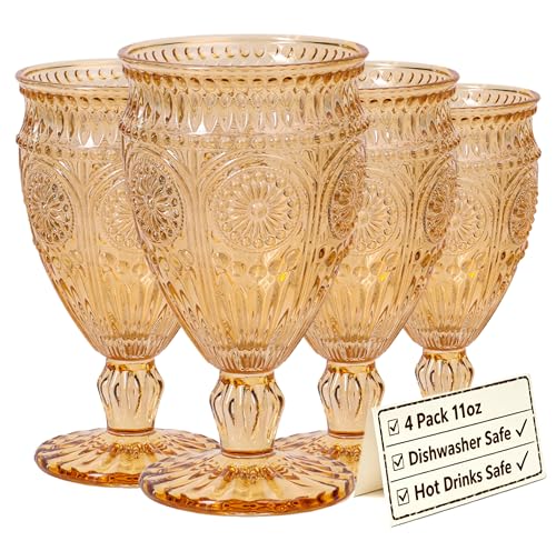 Darlion Wine Goblets, Goblet Glasses, Amber Goblets, Wine Glasses Set of 4, Amber...