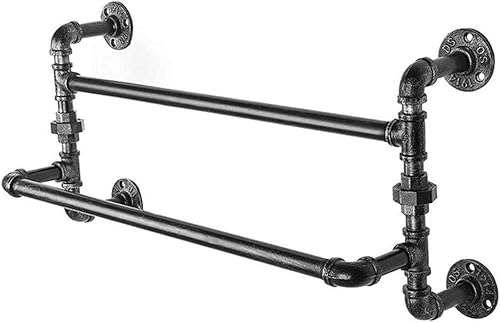 Miniatura 4 de Toallero para toallas, toallero retro con doble toallero, estante de ducha montado en la pared, estilo industrial, tubería de hierro, estantes de