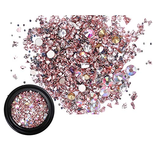YUYOUG 3D Strass à Ongles DIY Nail Art Micro Drill Mixte Noir en Boîte Cassé Diamant Percé À Sable en Cristal (Pink)