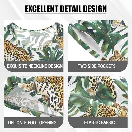 ALAZA Leopard Green Leaves Pajamas Short Sleeve 2 Piece Sleepwear Top and Bottom Pajama Set Unisex4