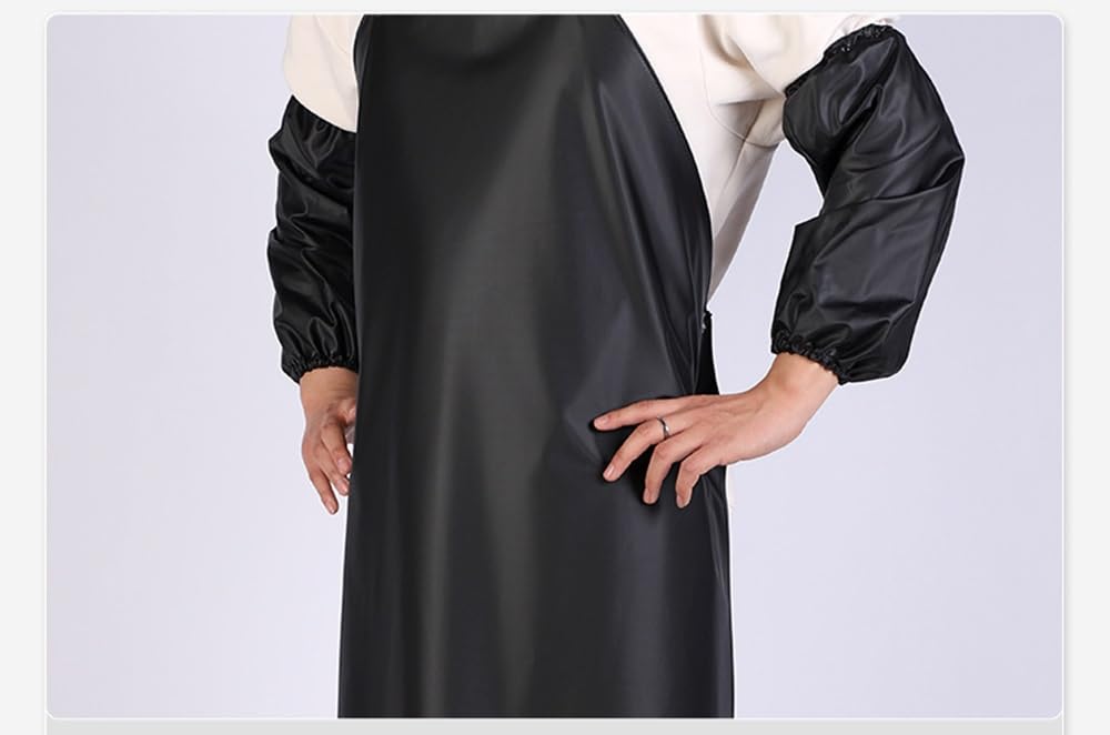 Jinlanonly Rubber Waterproof Apron Work Safety Apron Black Apron With 2 Sleeves, Waterproof Rubber Vinyl Black Work Apron 43 Inch Adjustable Bib