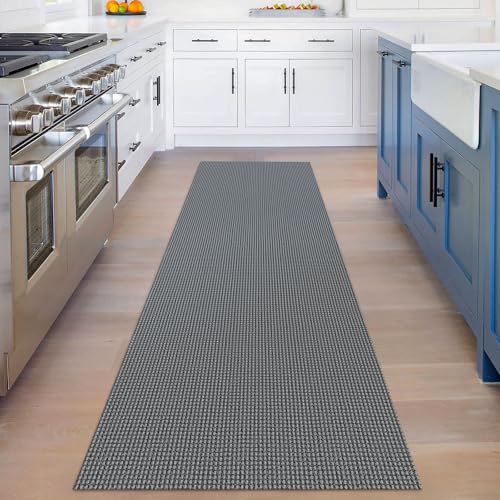 KOZYFLY Runners for Hallways 3x8 ft Washable Kitchen Runner Non Slip Rubber Backed Hall Runners Cotton Entryway Runner Rugs Floor Carpet for Indoor Backdoor Bedroom Kitchen, Grey/Dark Grey