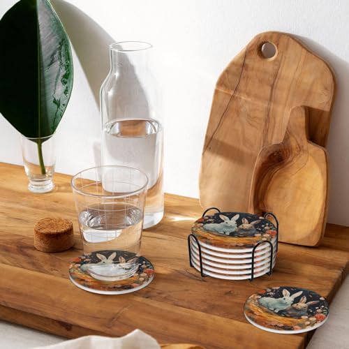 Dessous de verre en céramique lapin avec support tapis absorbant pour tasse - 7