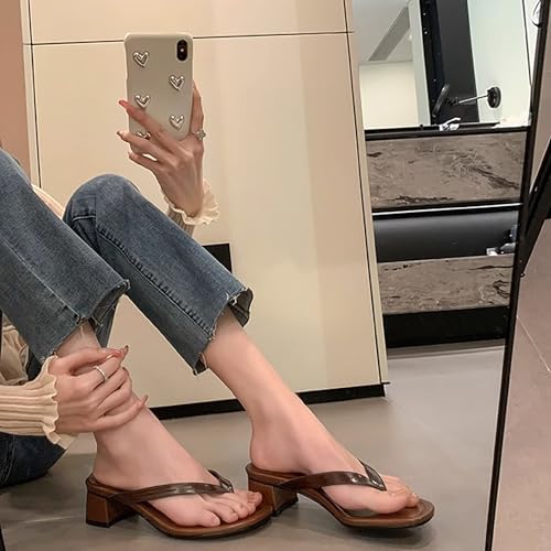 Women'S T-Strap Chunky Heel Flip Flops Heel Thong Slides Sexy Square Toe Comfortable Slip On Backless Low Block Heel Toe Clip Dress Sandals For Casual Beach Walking Daily4