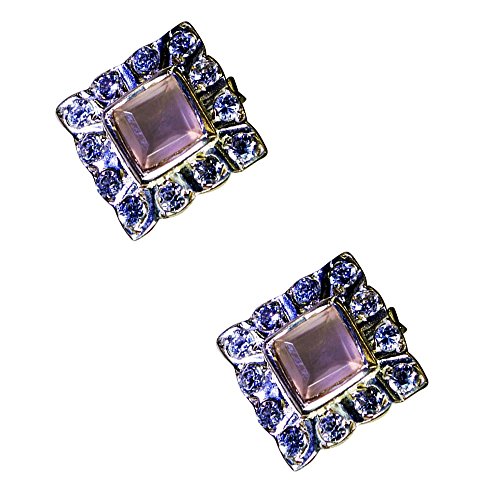 Pendientes de cuarzo rosa natural plata ley artesanal joya exclusiva 3