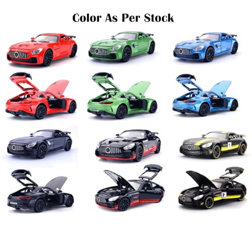Image of 1:32 Scale Mercedes-Benz AMG GT R Diecast Car Toy - Pull-Back Alloy Sports Model with Light & Sound - Toy Car for Kids, Boys, Collectors & Enthusiasts (Multicolor)