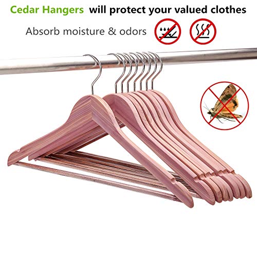 Amber Home American Red Cedar Hangers 16 Pack, Smooth Finish Wood Coat Hangers For Suit Shirt, Aromatic Cedar Clothes Hangers With Swivel Hook & Notches For Dress, Jacket, Pants (Cedar,16) #TOP4