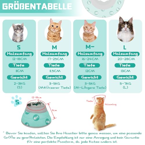 Supet Halskrause Katze,Einstellbarer Halskrause Katze Halsband,Wiederherstellung Halsband Weich Kragen Cone Nach Operation und Verletzungen für Welpen,Hunde und Katzen (Grün, S)