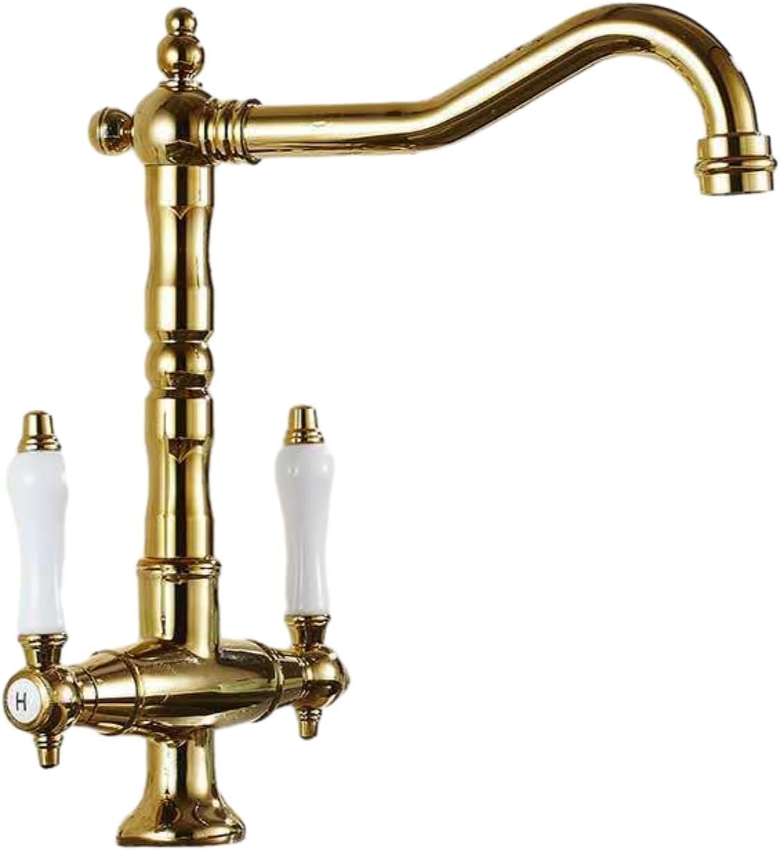 ZYCHSJXA Brushed Copper Kitchen Mixer Tap Double Handle Hot Cold Faucet Vegetable Sink Dishwashing & Basin Swivel for Kitchens