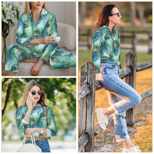 Image of Women'S Long Sleeve Pajama Set Soft Loungewear Button-Down Top & Elastic Waist Pants S- 2XL