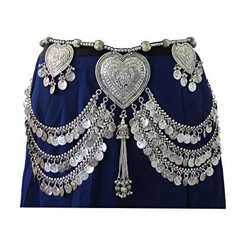 IndiaStop Original Design- Fusion American Tribal Style Belly Dance Coin Belt- Dancer Costume Dress Skirt Hip Scarf Wrap Waist Decorative Jewelry- Womens Fashion Accessory Bohemian Gypsy Hippie Boho Cover