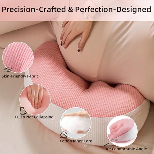 Image of Pregnancy Pillow for Sleeping, Portable Maternity Pillow for Pregnant Women, Pregnancy Wedge Pillow, Double Sided Support for Back, Belly & Leg Pain Relief, 30 Slope, Gifts for Pregnant Women, Pink