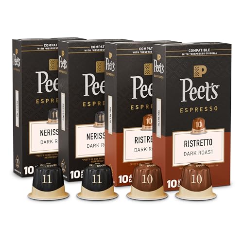 Peet's Coffee, Dark Roast Espresso Capsules Variety Pack, Compatible with Nespresso Original Machine, 100% Arabica Coffee - Intensity 10-11, 40 Count (4 Boxes of 10 Espresso Capsules)