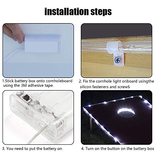 Blinngo Cornhole Lights, Cornhole Led Lights fit for Cornhole Boards, Cornhole Bags, Backyard Bean Bag Toss Game, Two White Cornhole Rings Lights and Two Cornhole Edge Lights - Thumbnail 5