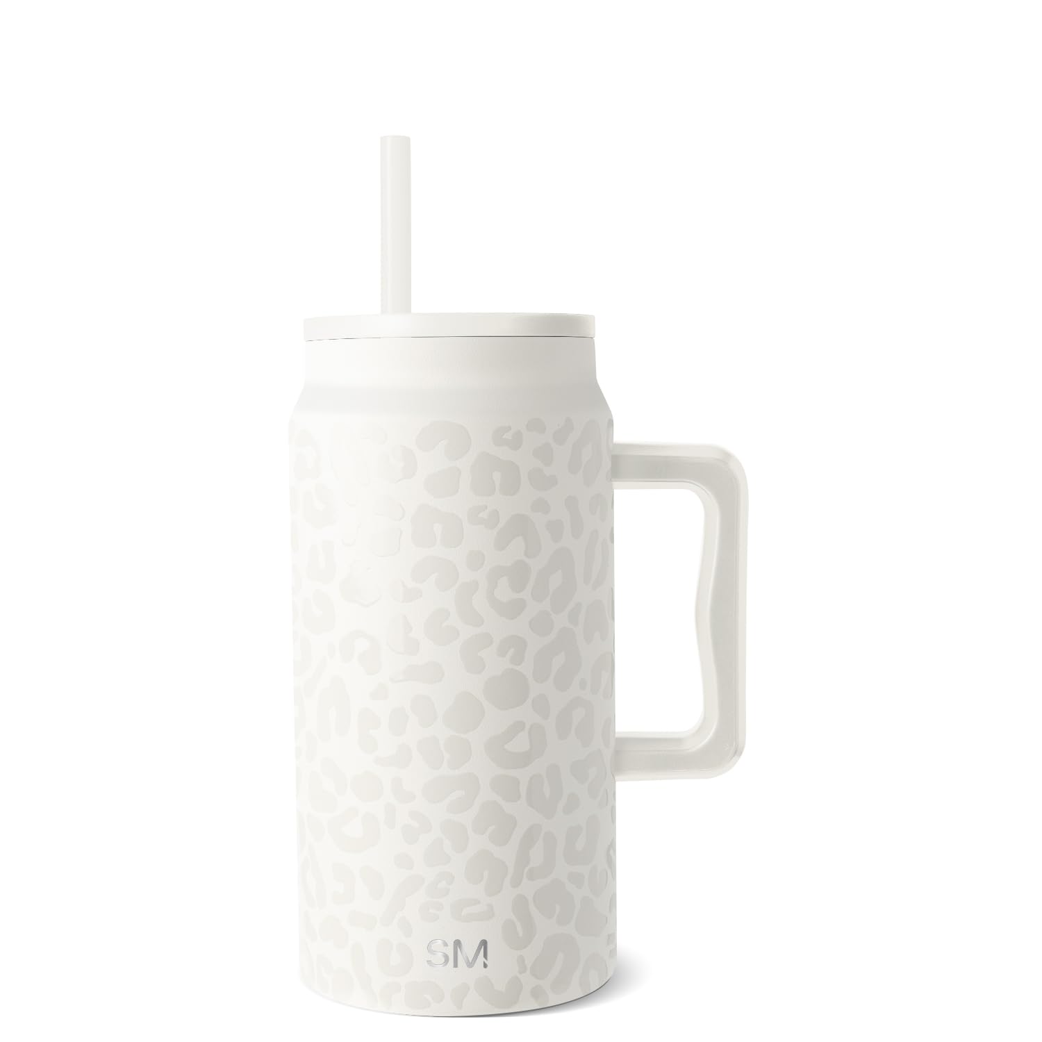 Simple Modern Tumbler with Handle and Straw | Insulated Stainless Steel Large Water Jug | Gifts for Women and Men | Trek Collection | 1480ml | Cream Leopard