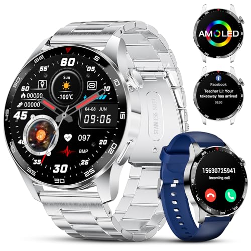 Reloj inteligente para hombre con llamada Bluetooth para Android iOS, Fitness Tracker 1.43'' HD AMOLED Smartwatch con Monitor de sueño Frecuencia Cardíaca Podómetro Reloj Inteligente Pulsera