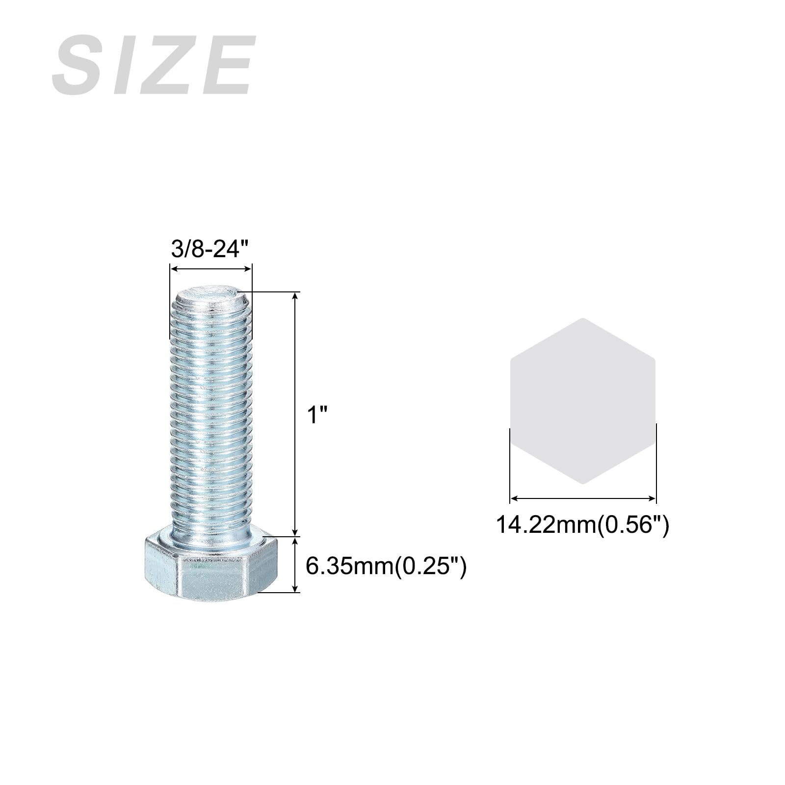 METALLIXITY Hex Bolts (3/8-24x1") 10Pcs, Grade 5 Carbon Steel Zinc Plated Fully Threaded, UNF Fine Thread Hex Head Screw Bolt - Image 2