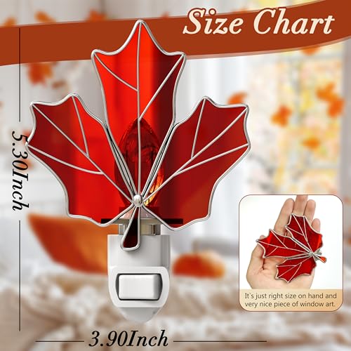 Image of Stained Glass Maple Leaf Night Lights Plug in for Home,7W Warm Light