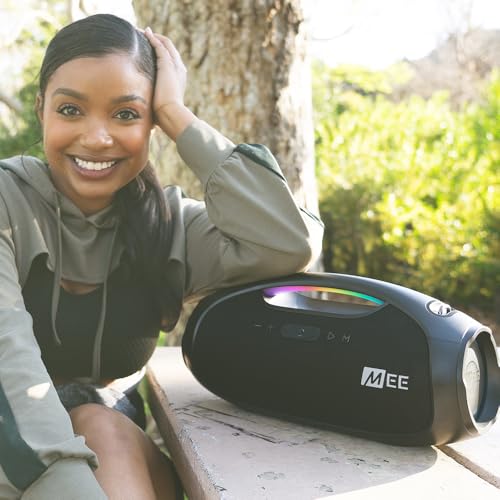 Image of MEE Audio PartySPKR Bluetooth Wireless Speaker, Powerful 60W RMS Stereo Sound, 2 Subwoofers, Dynamic LED Lighting, Party Mode for Connecting 100+ Portable Speaker for Indoor & Outdoor Use, Black