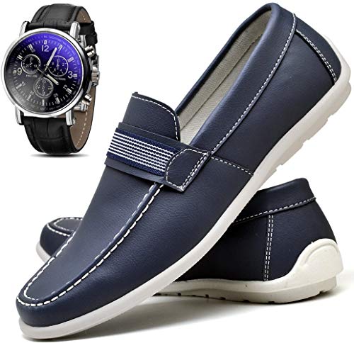 Sapato Mocassim Casual Drive Masculino ZARU GORGEUS e Relógio Luxo (38, AZUL)