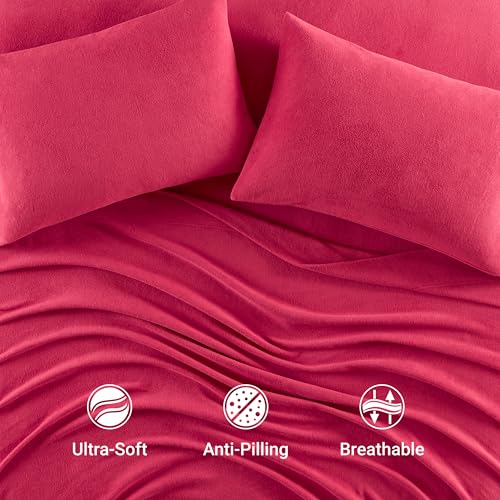 Image of True North by Sleep Philosophy Micro Fleece Bed Sheet Set, Warm, Sheets with 14 inch Deep Pocket, for Cold Season Cozy Sheet-Set, Matching Pillow Case, Twin, Red, 3 Piece