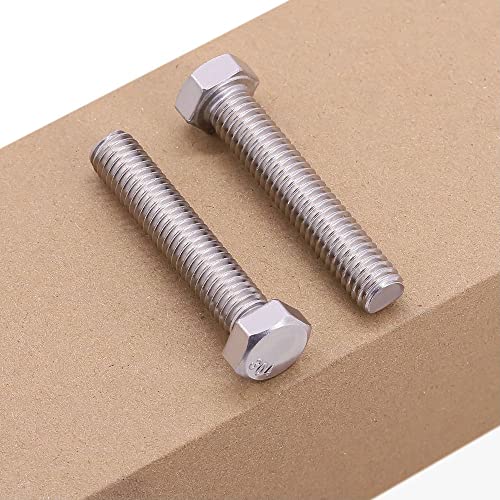 Image of M5-0.8 x 50mm (40 pcs) Hex Head Bolts, 304 Stainless Steel 18 /8, Strong Durable Hexagon Head Bolts, Full Thread Coverage, Coarse Thread, DIN933