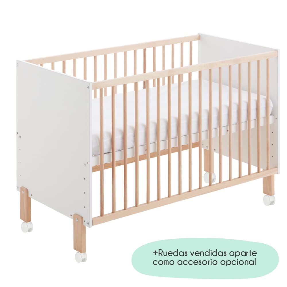 Umami CoolDreams Beistellbett aus Holz, 60 x 120 cm, Matratze Morfeo | Europäische Norm, ungiftige Farbe. Bausatz, 4 Rollen und Matratze Morfeo HR im Lieferumfang enthalten.