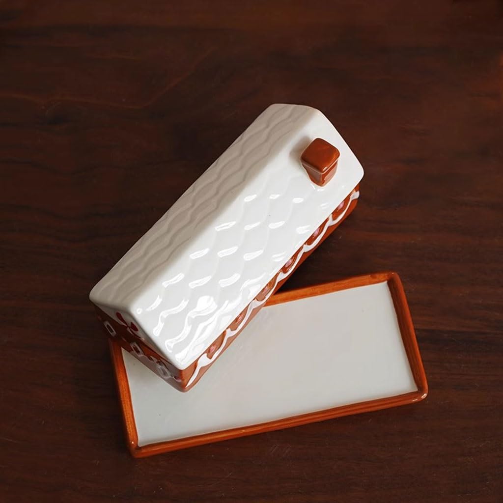 Beurrier avec couvercle créatif peint à la main en forme de maison beurrier en céramique pour la maison plat dessert plat avec couvercle beurrier