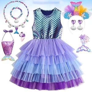 Meemion Meerjungfrau Kostüm Mädchen, Meerjungfrauen Kostüm Kinder, Meerjungfrau Prinzessin Kleid Mädchen mit 8 Zubehör, Kostüm meerjungfrau kinder, für Karneval Halloween Cosplay Party (5-6 Jahre)